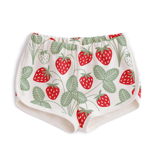 Terry Shorts in Red & Green Strawberries Print