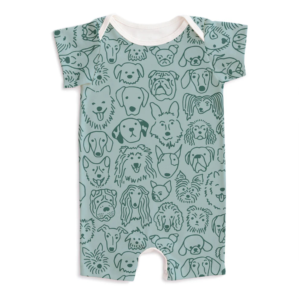 Winter Water Factory | Summer Romper in Pale Blue Dogs Print