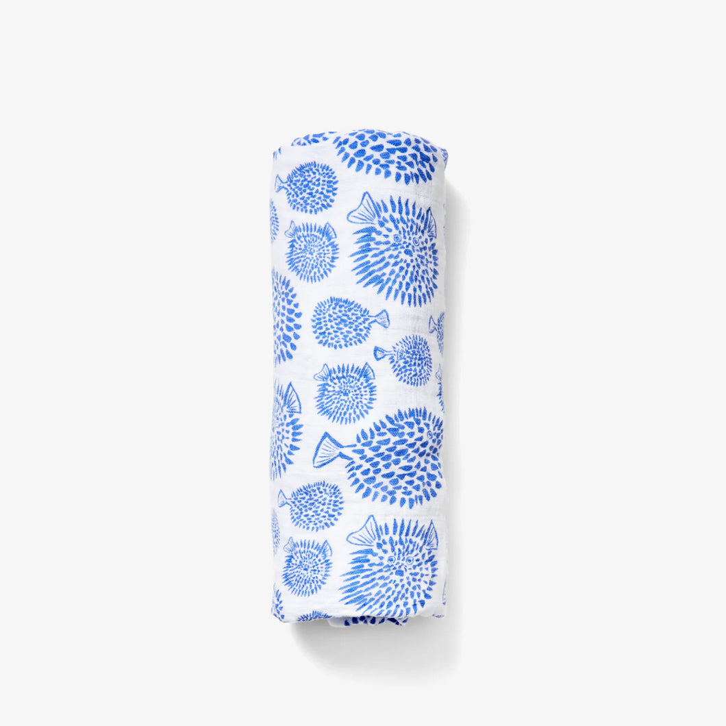 Lewis | Muslin Swaddle in Marine Blowfish