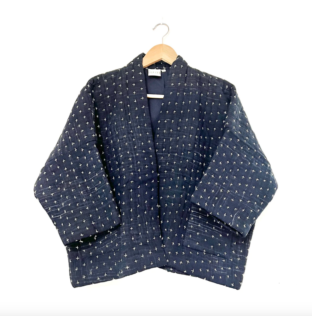 Marigold Row | Cropped Quilted Cotton Jacket in Indigo