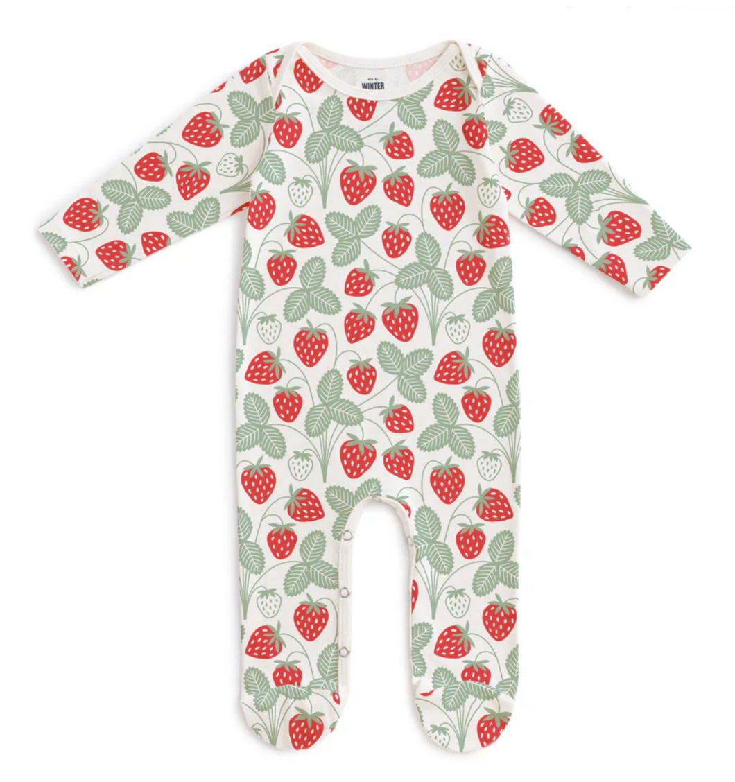 Winter Water Factory | Footed Romper in Strawberries Print