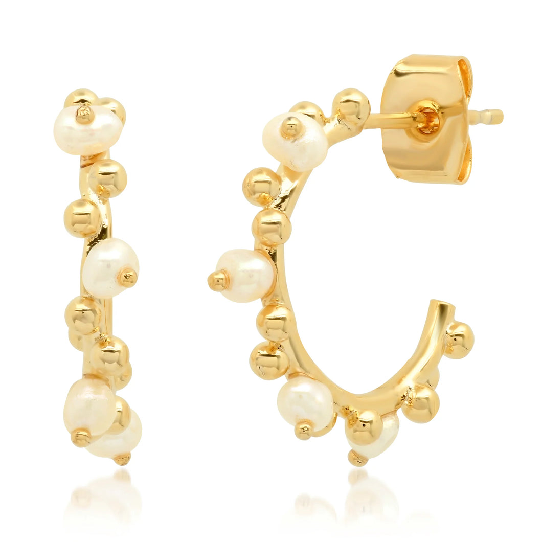 Tai | Small Hoops with Baroque Pearls and Gold Balls
