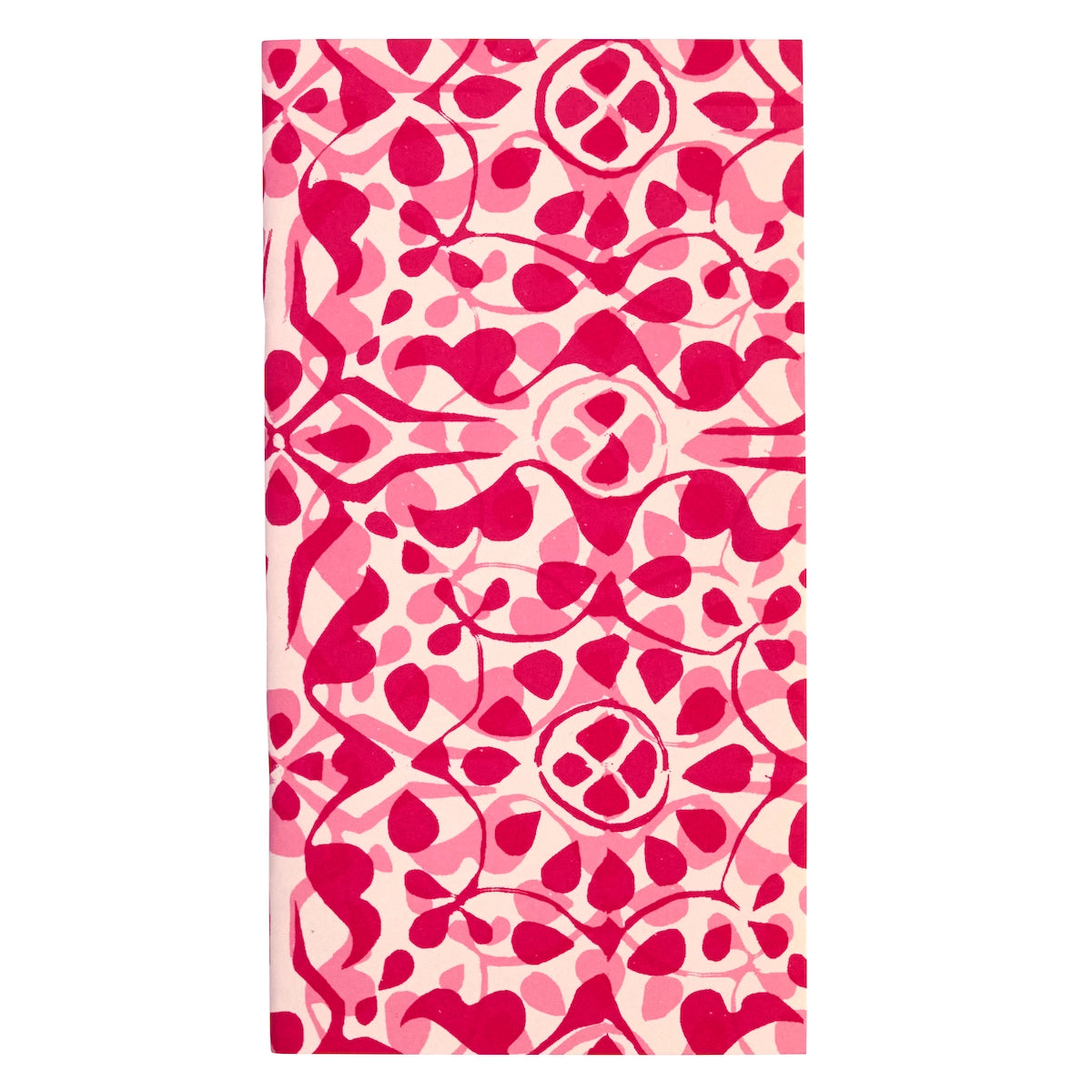 A rectangular notebook by Cambridge Imprint featuring an abstract, symmetrical pattern in shades of pink and magenta on a light cream background.
