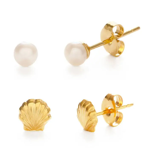Seashell and Pearl Stud Earring Combo