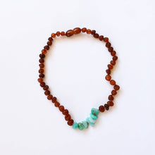 Load image into Gallery viewer, Raw Cognac Amber + Raw Amazonite Necklace
