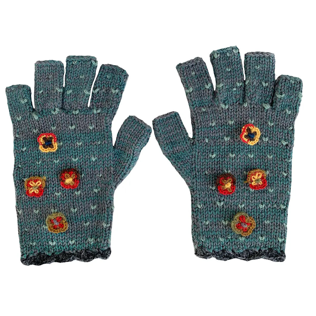 Emma Alpaca Fingerless Gloves in Green