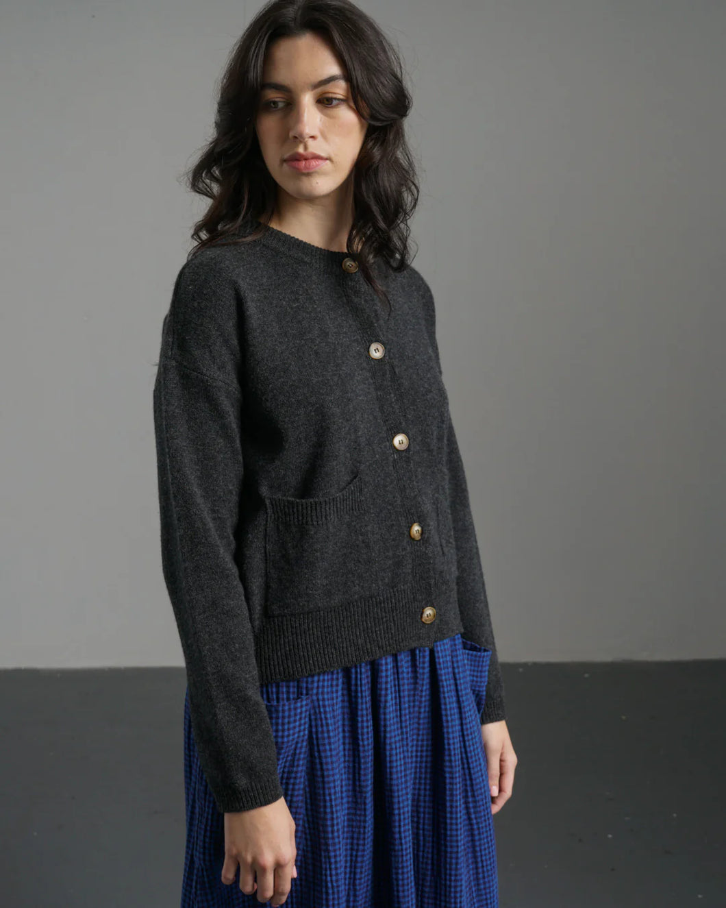 BIBICO | Mira Cropped Cardigan in Charcoal