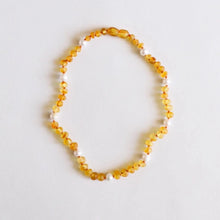 Load image into Gallery viewer, Raw Honey Amber + Pearl Halo Necklace
