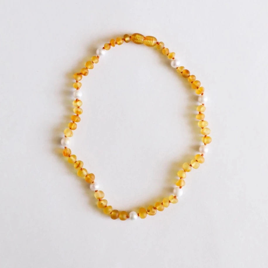 Raw Honey Amber + Pearl Halo Necklace