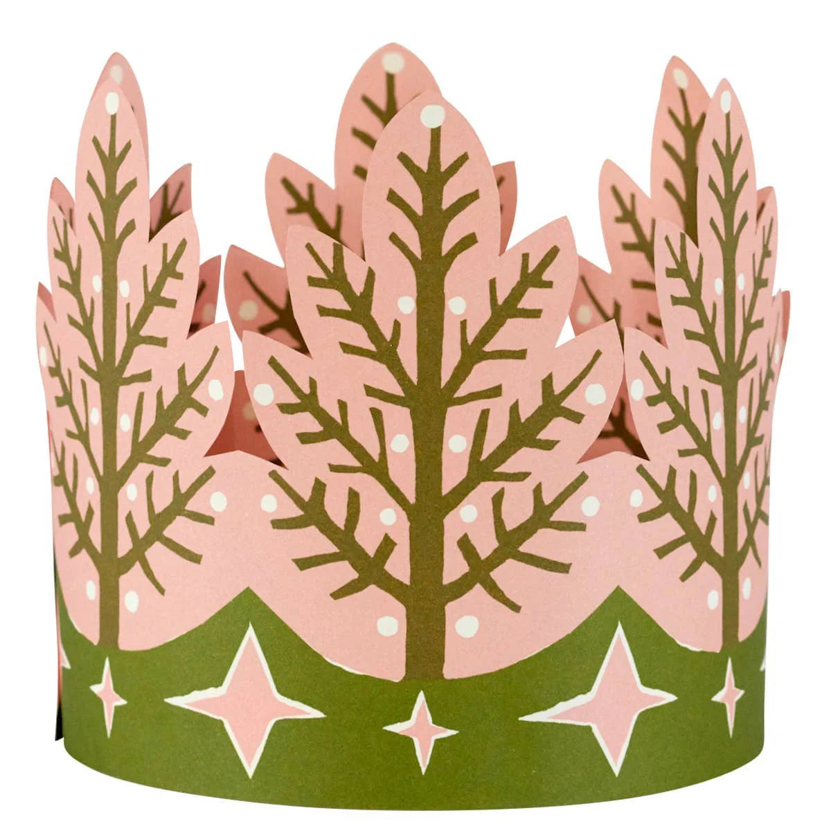 Children's party crown with pink and green design on a white background