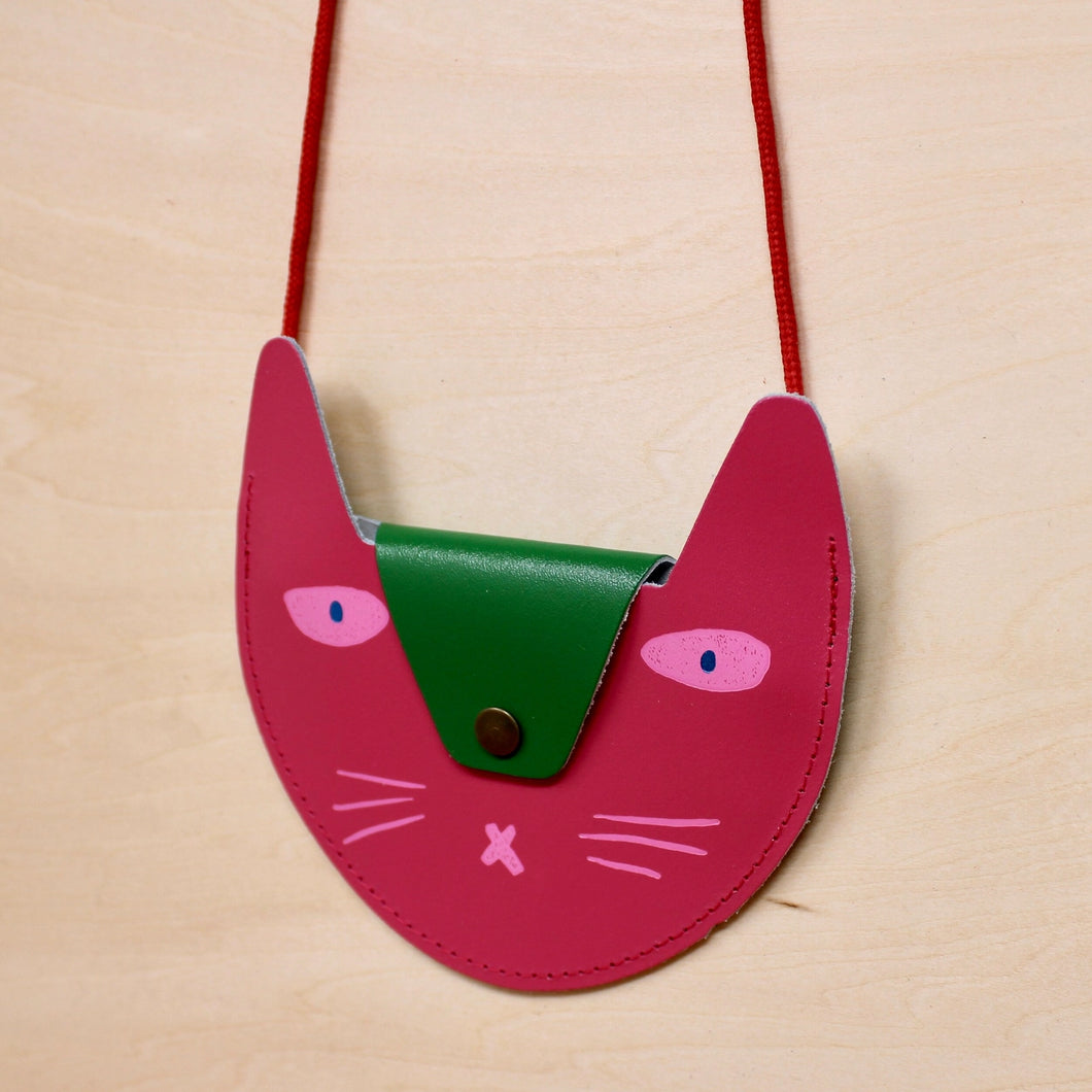 Cat Pocket Purse in New Pink and Green