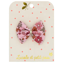Load image into Gallery viewer, Luciole Et Petit Pois | Ribbon Bow Barrette in Liberty Capel Blotting Pink Floret
