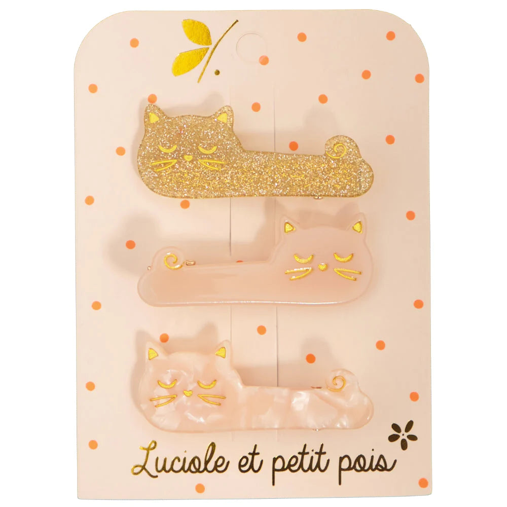 Luciole Et Petit Pois | Cat Hair Clip Trio Gift Box in Glitter, Plain, & Mother of Pearl