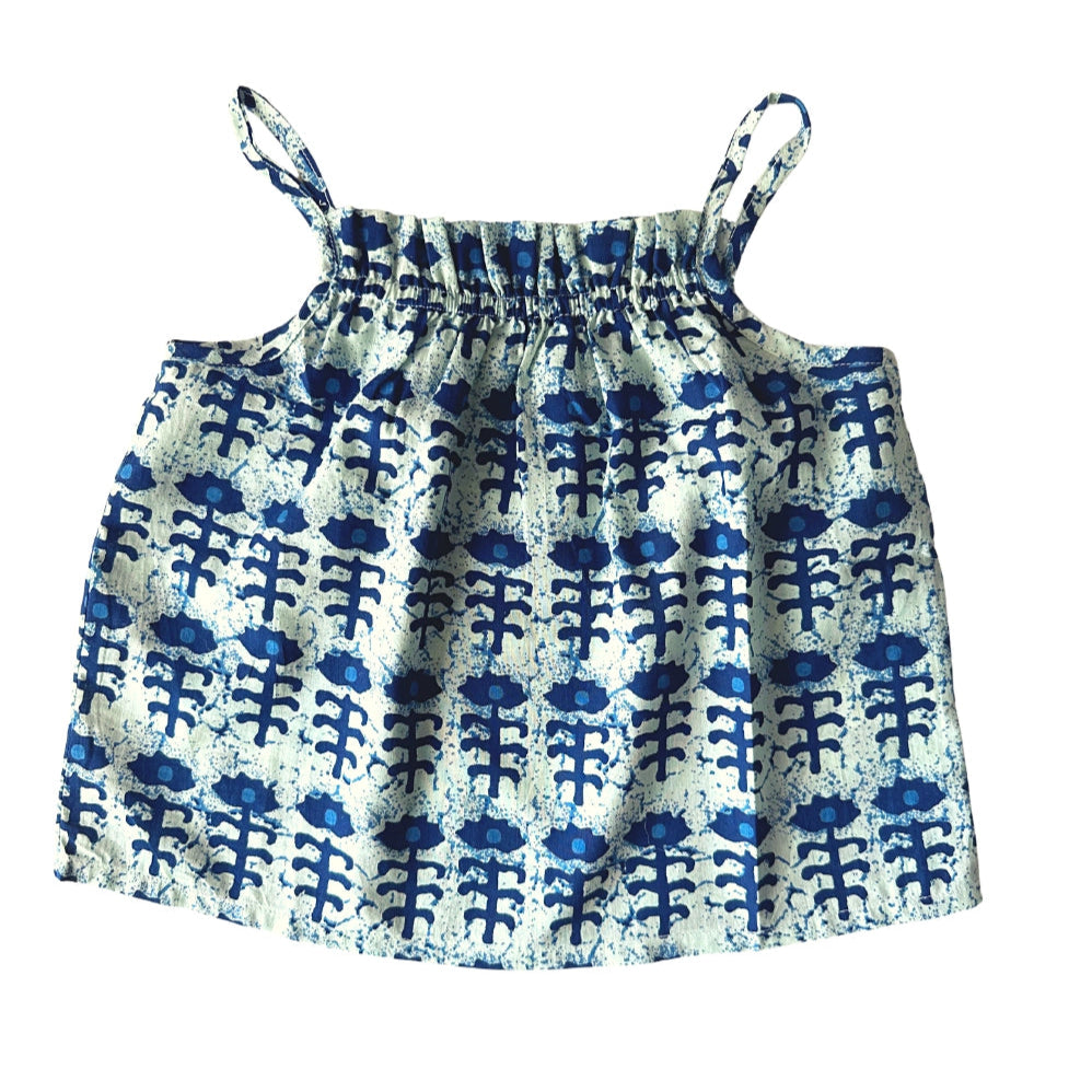 Cotton Sun Top in Indigo Batik Block Print