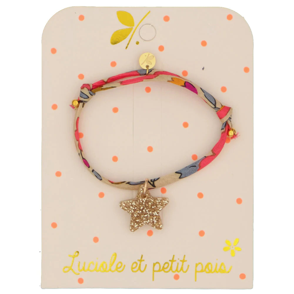 Luciole Et Petit Pois | Liberty Bracelet in Betsy Fluo Thé with Gold Star
