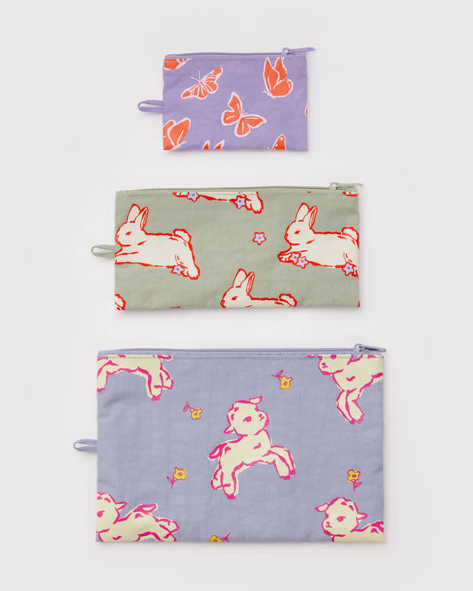 Baggu | Flat Pouch Set in Spring Animals