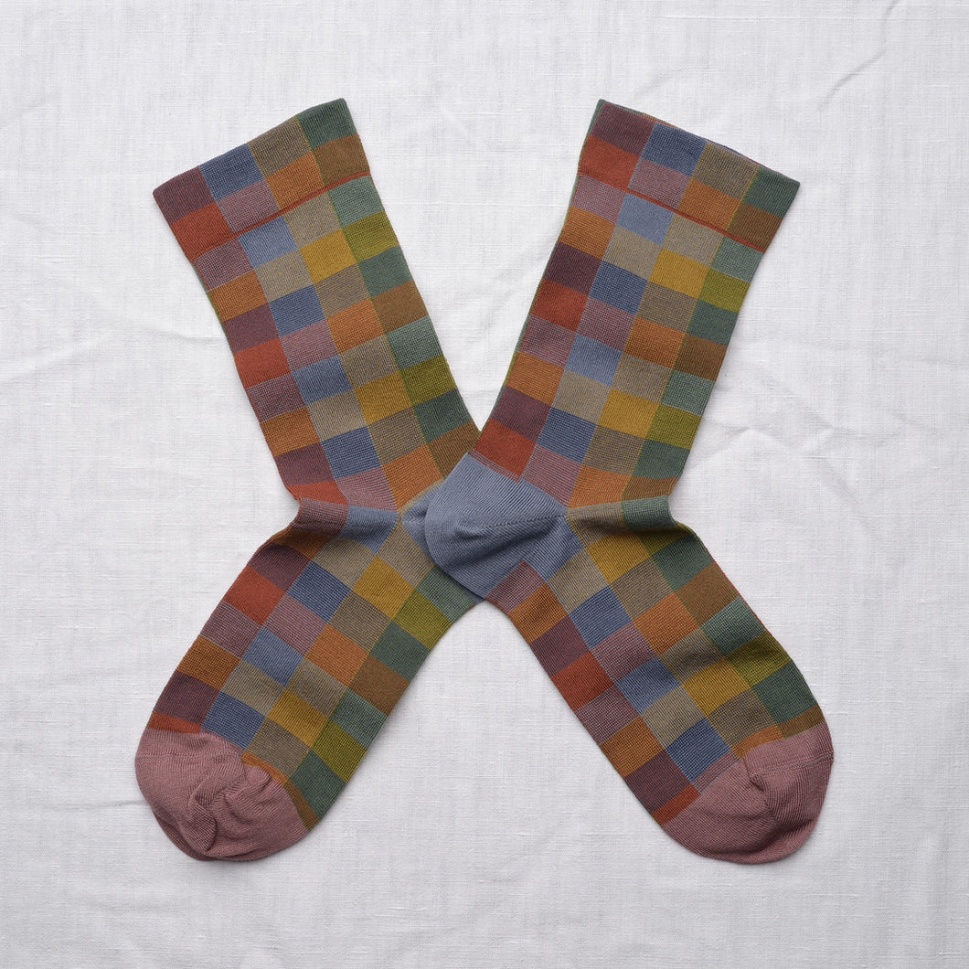 Bonne Maison | Checkered Socks in Blue Grey