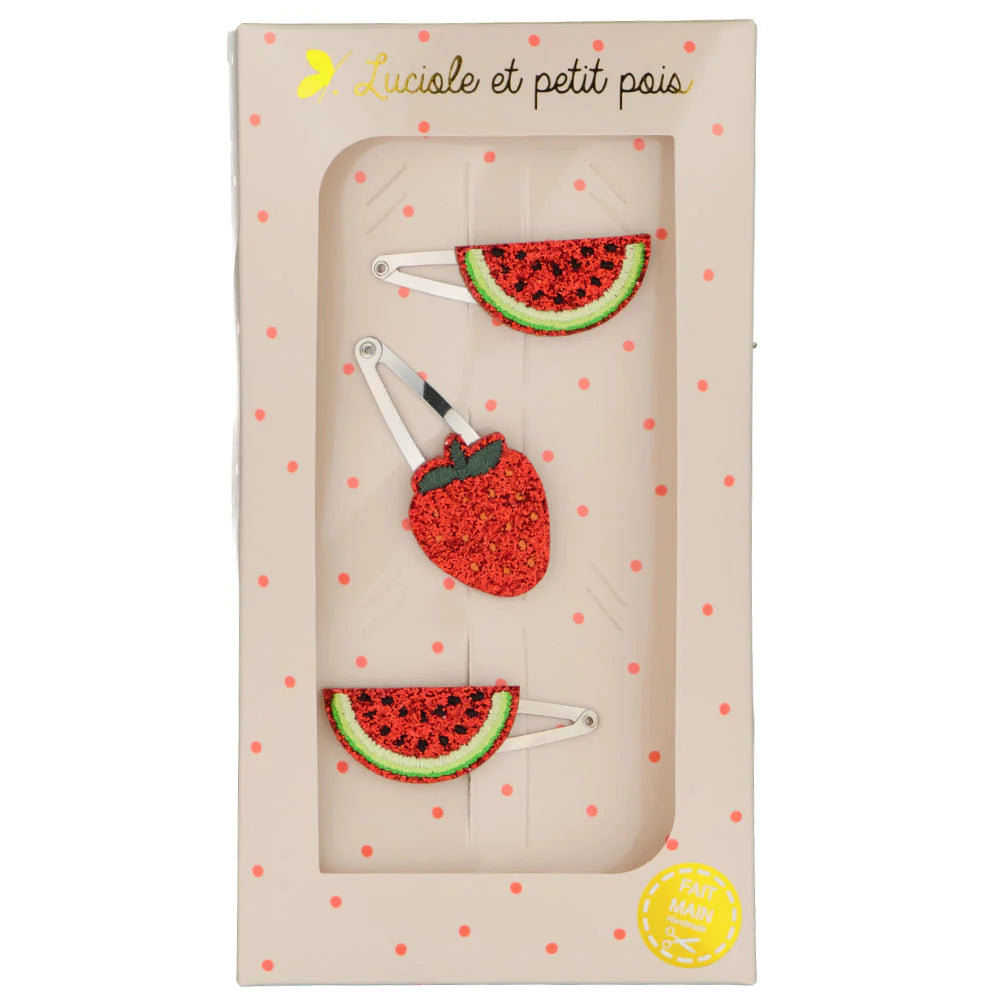 Luciole Et Petit Pois | Hair Clip Trio Gift Box in Watermelon & Strawberry