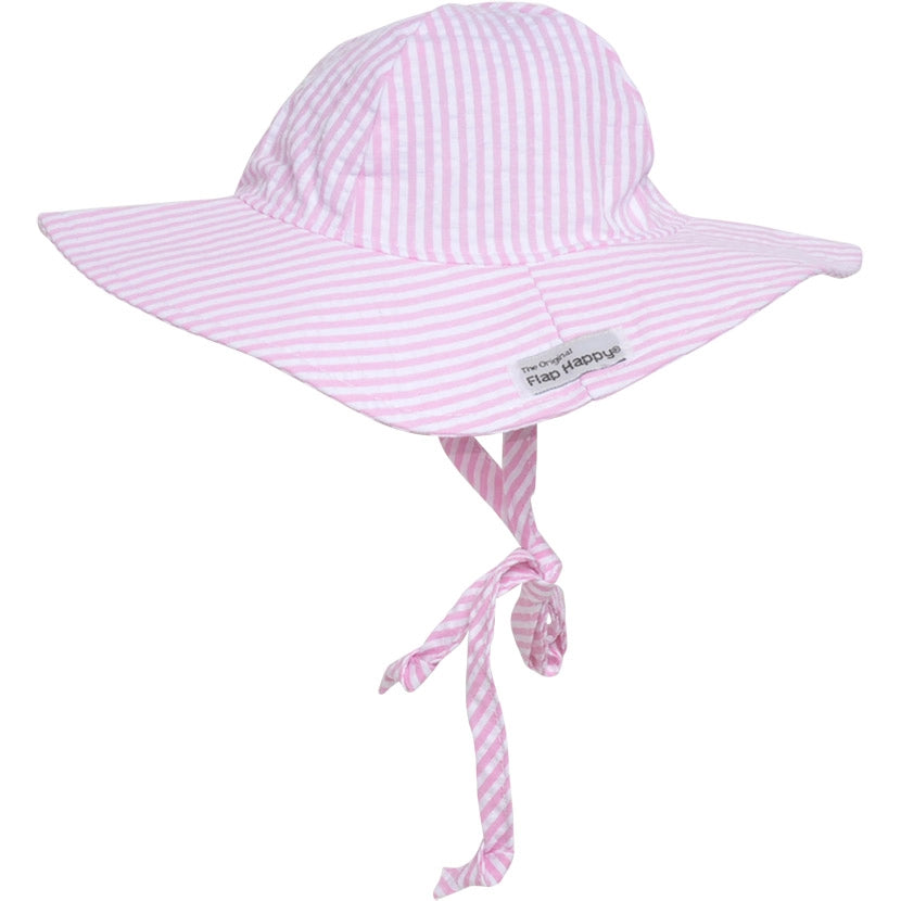 Flap Happy UPF 50+ Wide Brim Sun Hat | Pink Stripe Seersucker