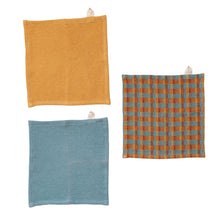 Load image into Gallery viewer, Cotton Waffle Dish Towel Set of 3 in Blue &amp; Orange
