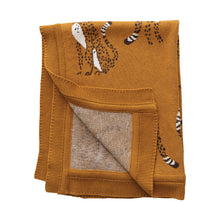 Load image into Gallery viewer, Mustard Cotton Knit Throw with Cheetahs
