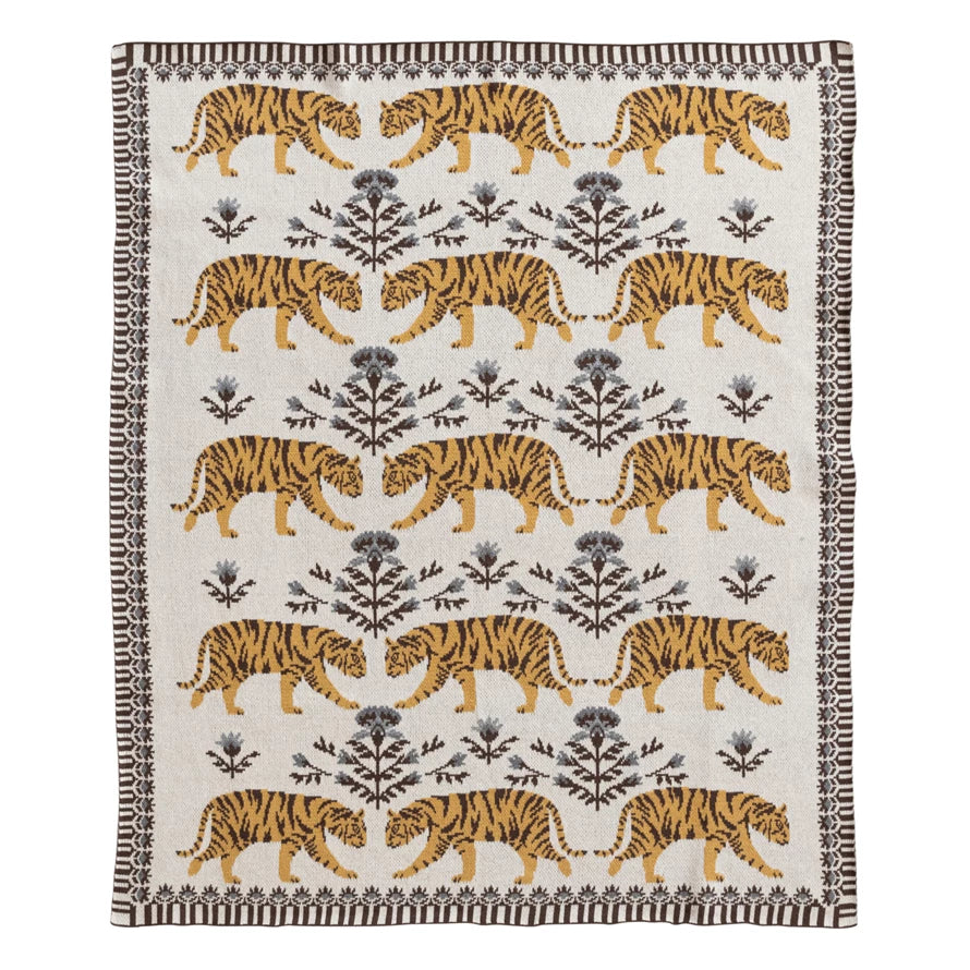 Cotton Knit Baby Blanket with Tigers