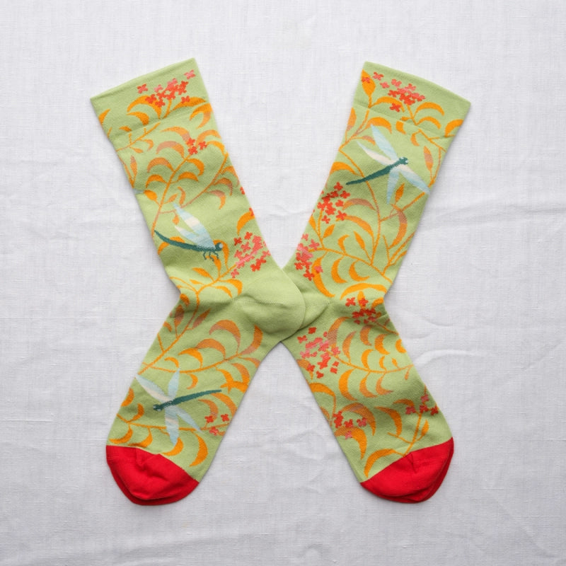 Dragonfly Socks in Lime