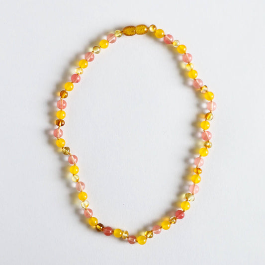 Polished Honey Amber + Honeysuckle Gemstone Necklace