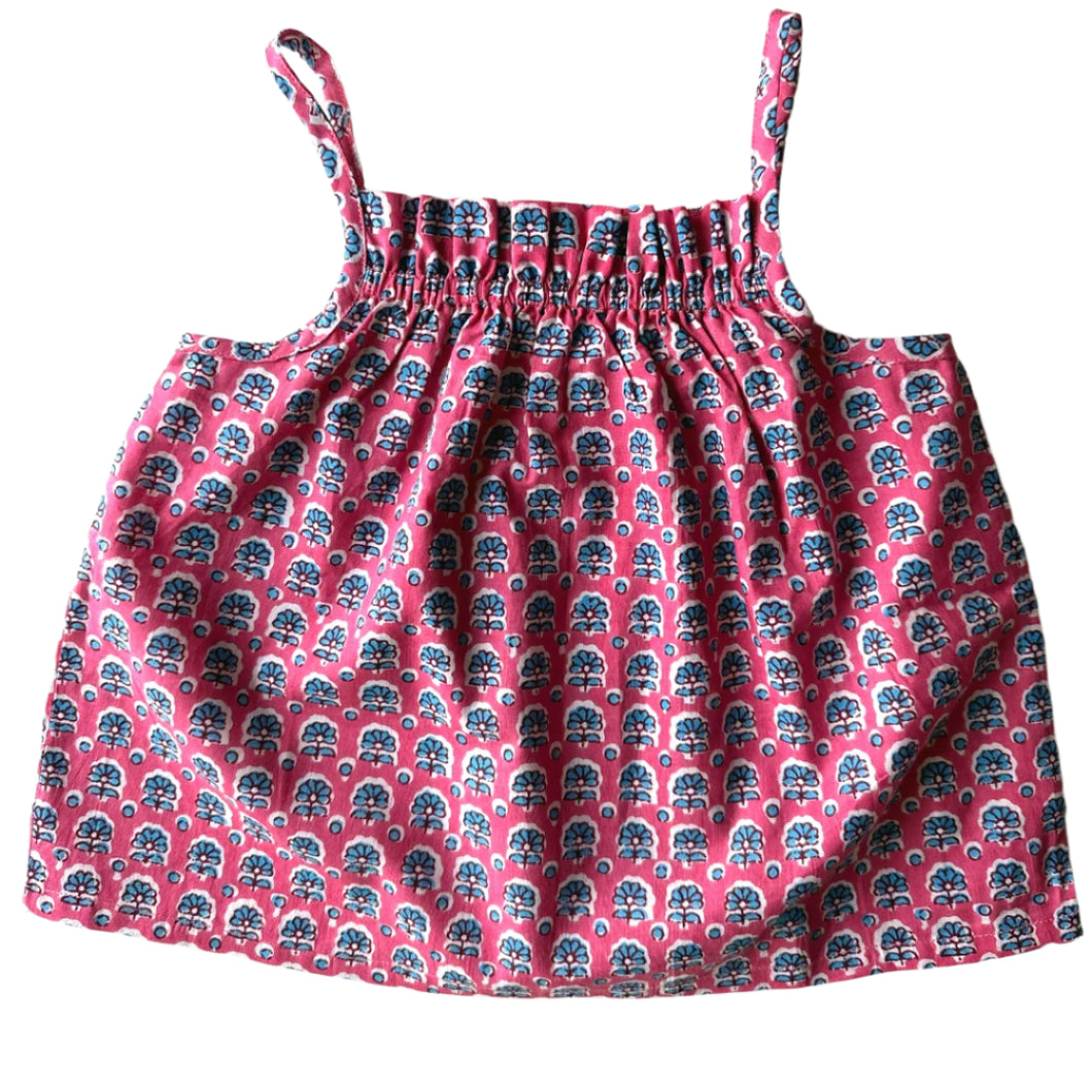 Cotton Sun Top in Pink Buti Block Print