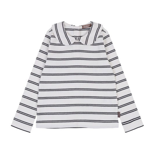 Ribbed Striped Print Collared Kids' T-Shirt