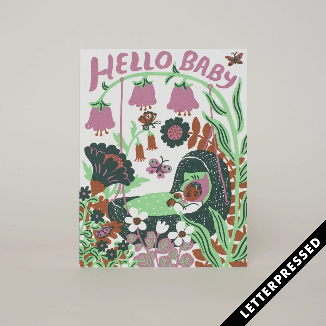 Phoebe Wahl | Hello Baby Purple Bassinet Card
