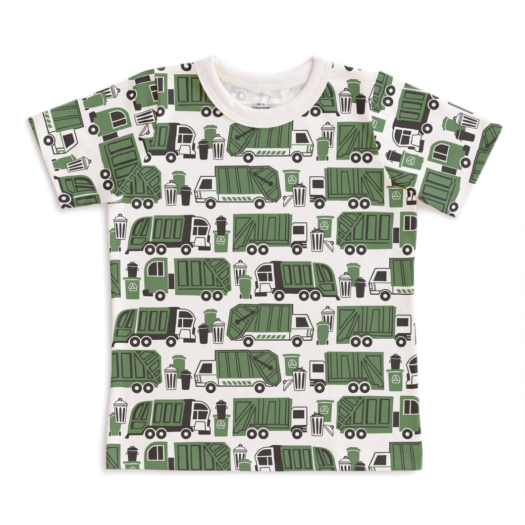 Winter Water Factory | Short Sleeve Tee in Green Garbage & Recycling Print