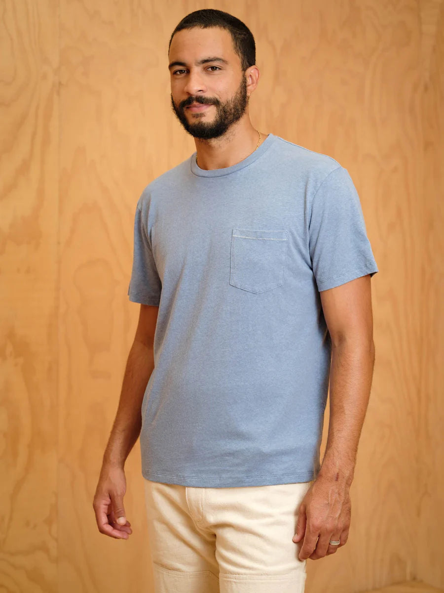 Hemp Pocket Tee in Denim Blue