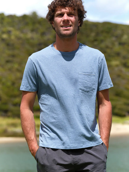 Hemp Pocket Tee in Denim Blue