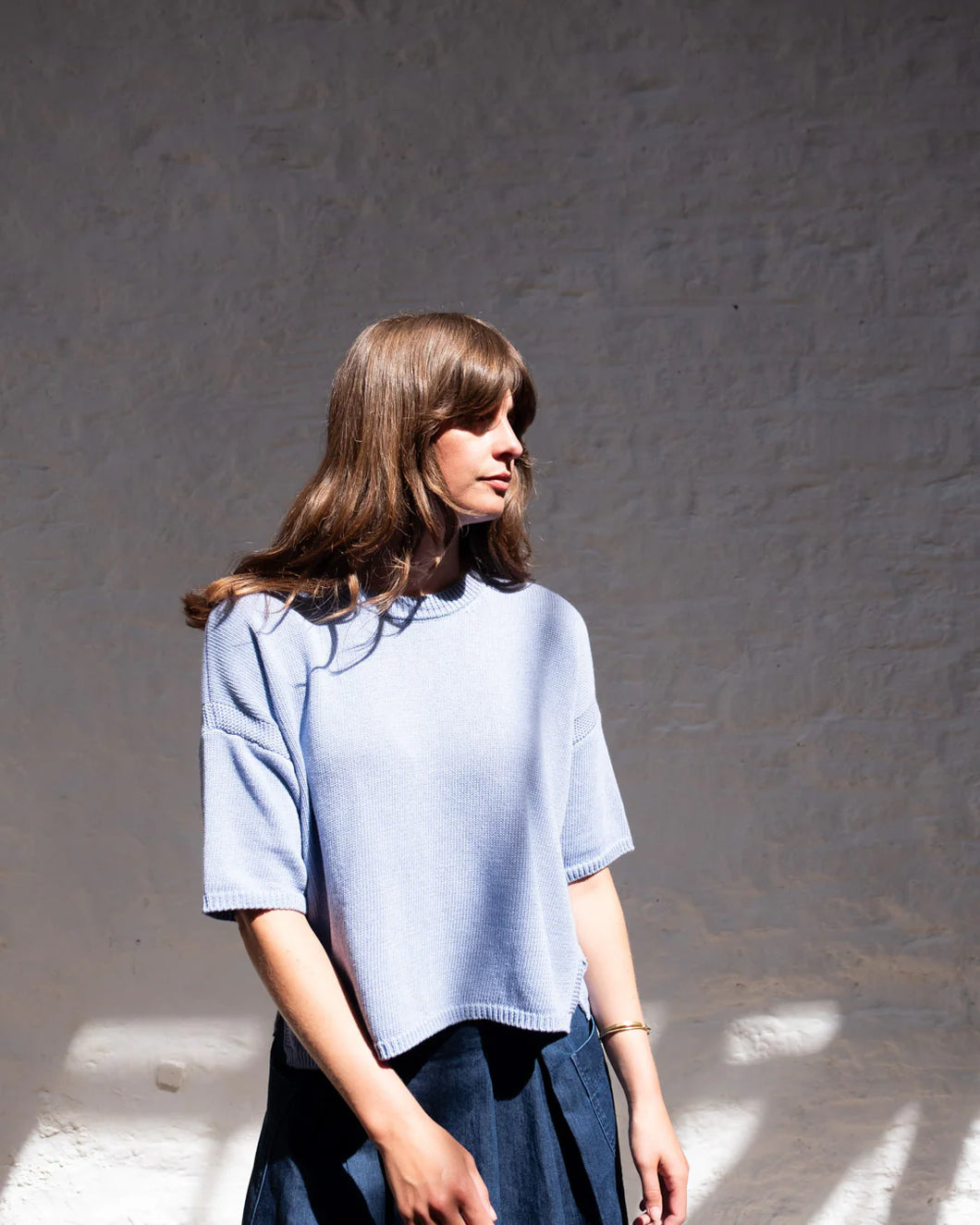 BIBICO | Lisa Boxy Knitted Top in Blue Melange