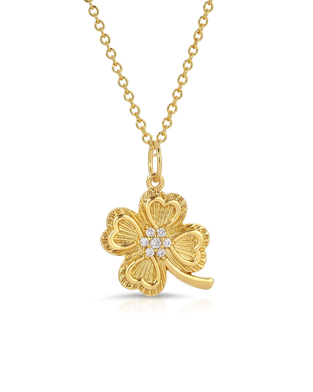 Gold Lucky Clover Necklace with Cubic Zirconia