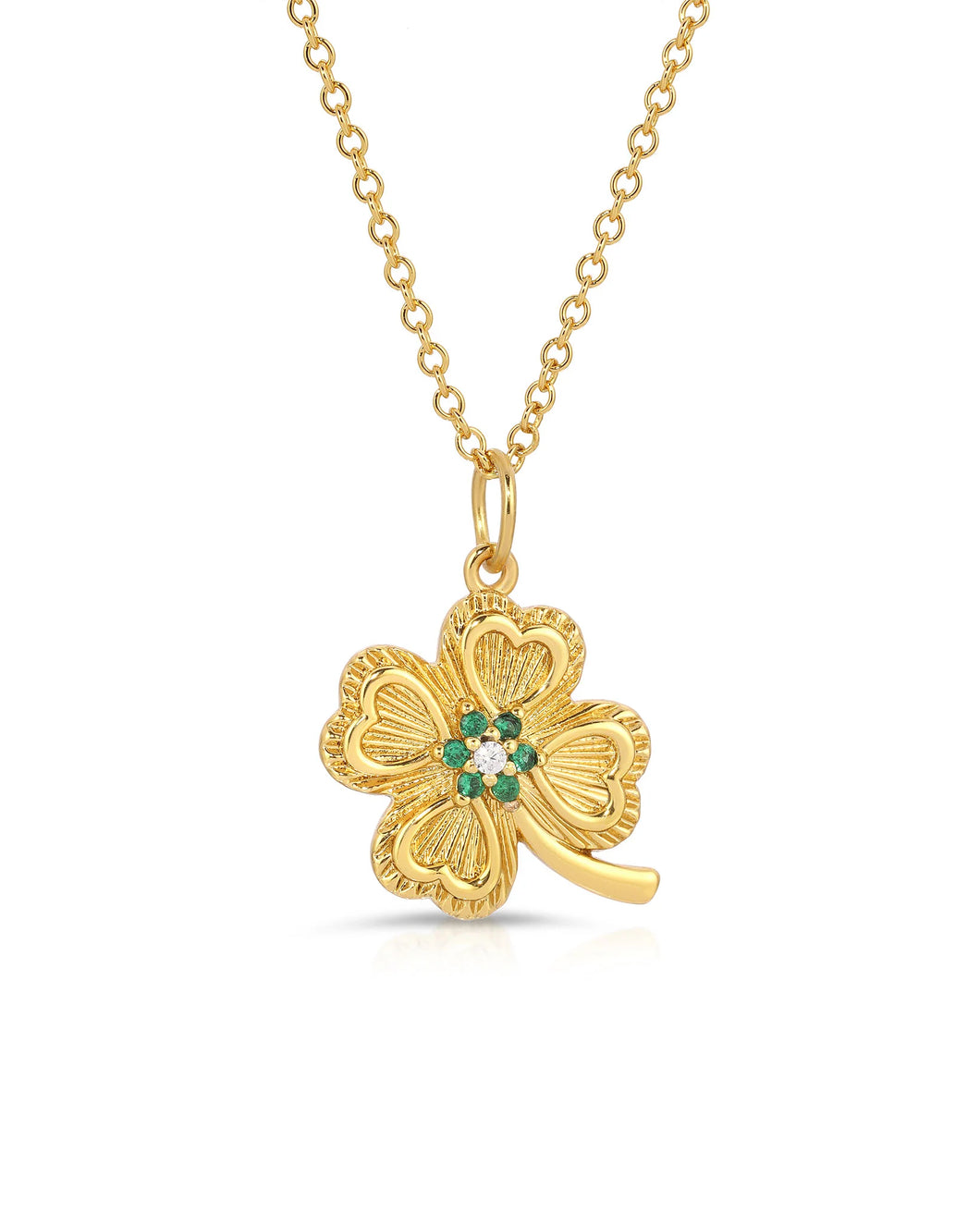 Gold Lucky Clover Necklace with Emerald