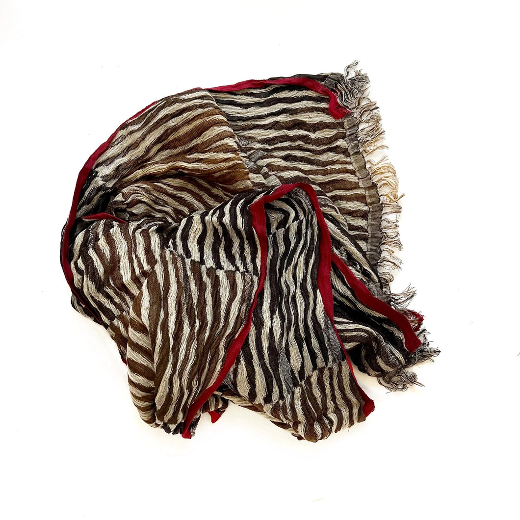 Marigold Row | Crinkled Silk Scarf in Black & Ivory Stripe