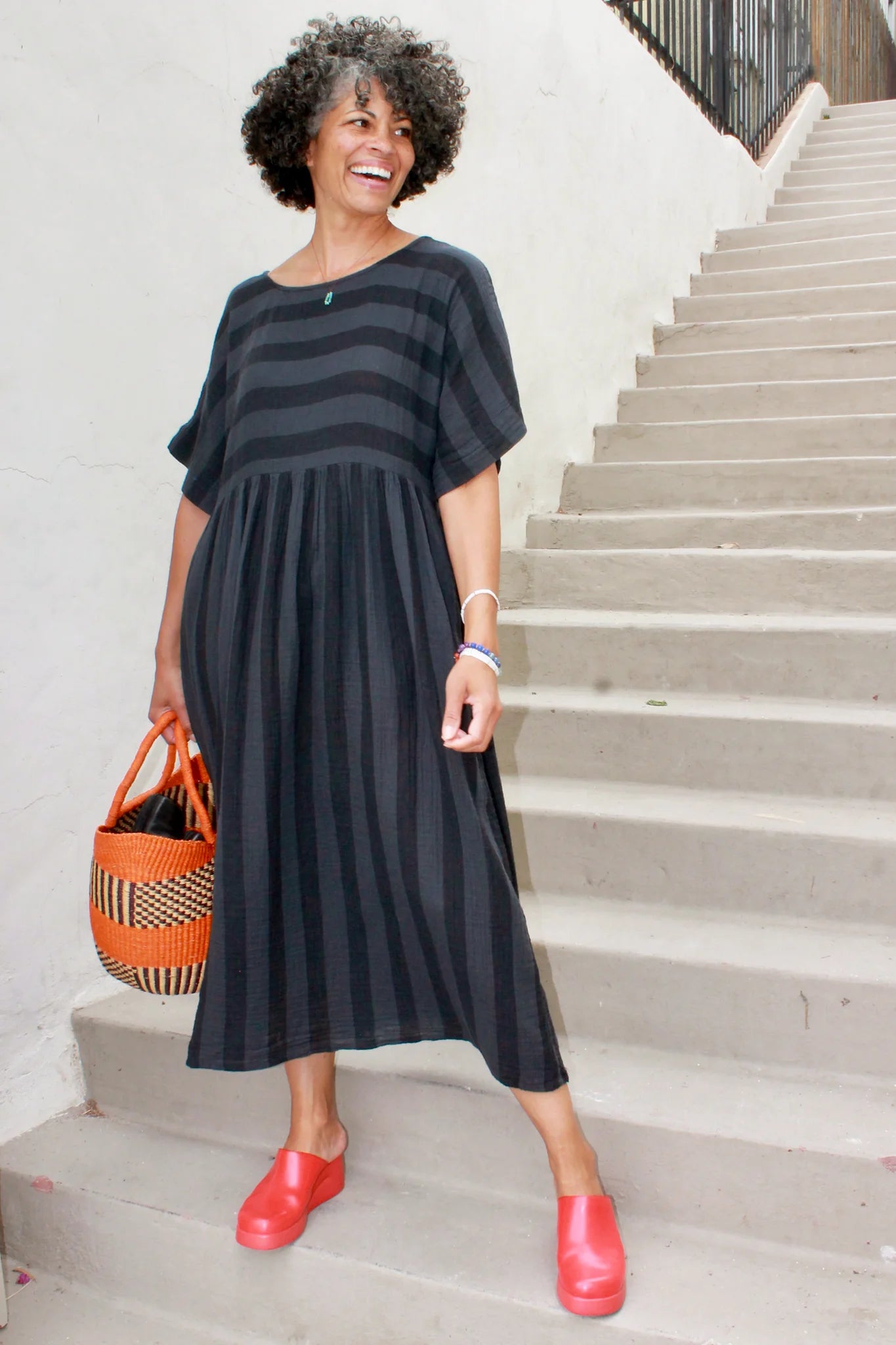 Perry Dress in Faded Black Stripes