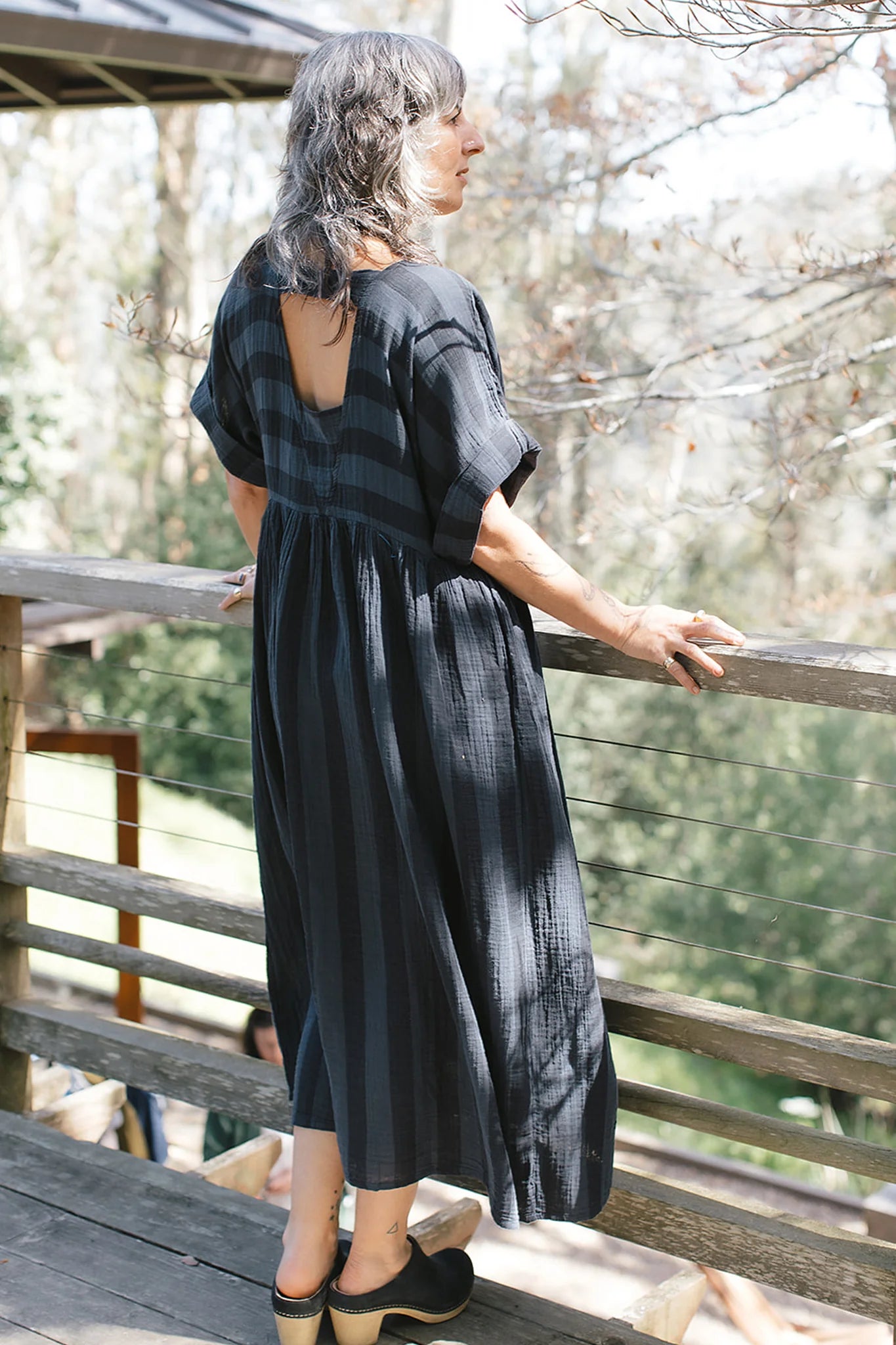 Perry Dress in Faded Black Stripes