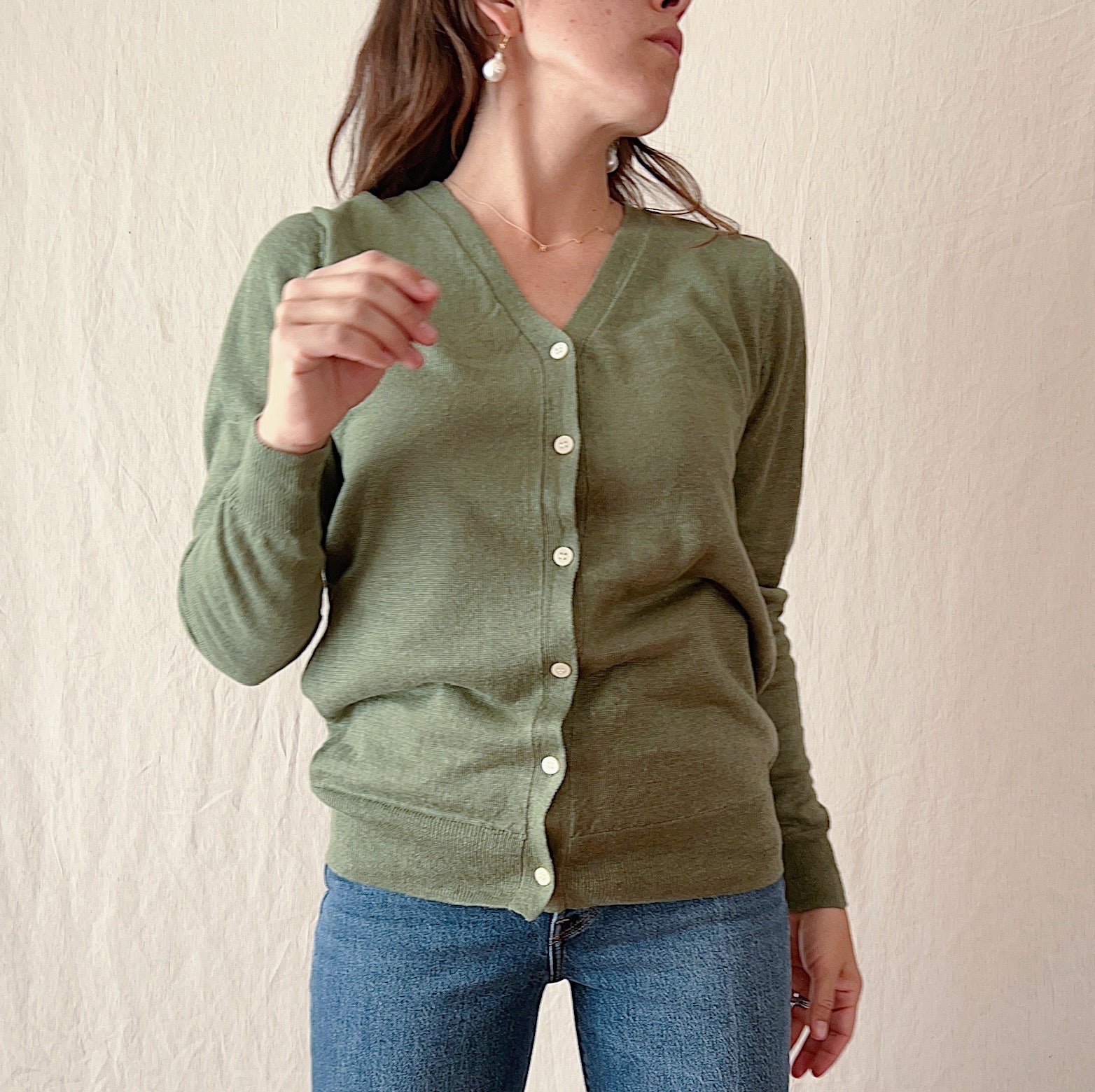 Ichi Antiquités | Linen Knit Cardigan in Moss – Dotter