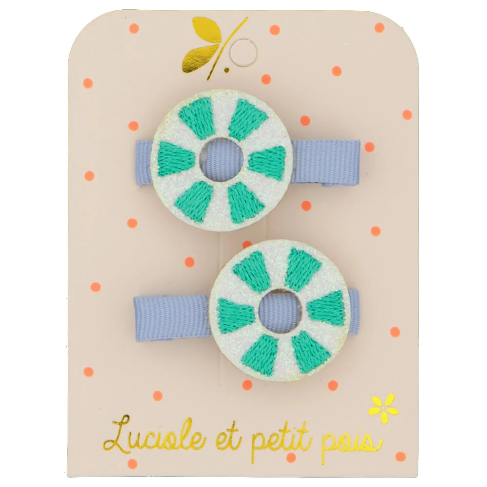 Luciole Et Petit Pois | Hair Clip Pair in Light Green Buoy