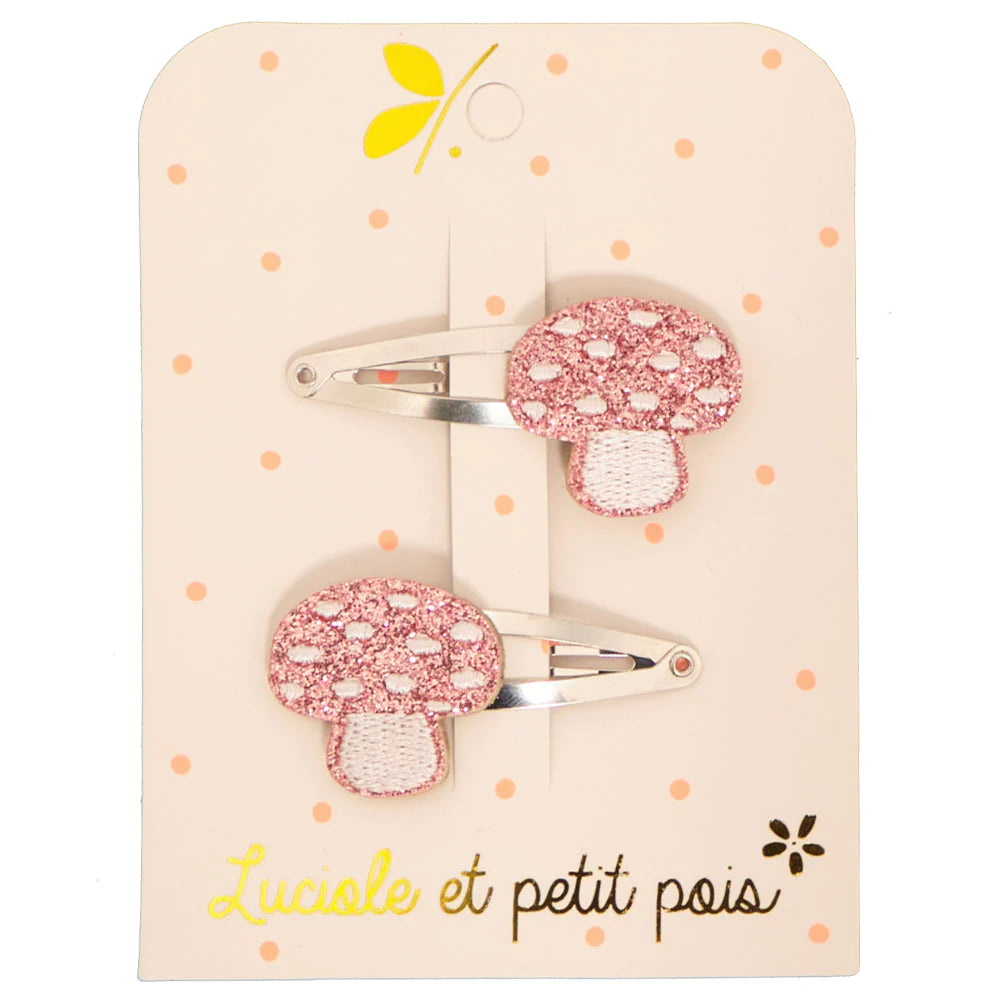 Luciole Et Petit Pois | Hair Clip Pair in Raspberry Mushroom