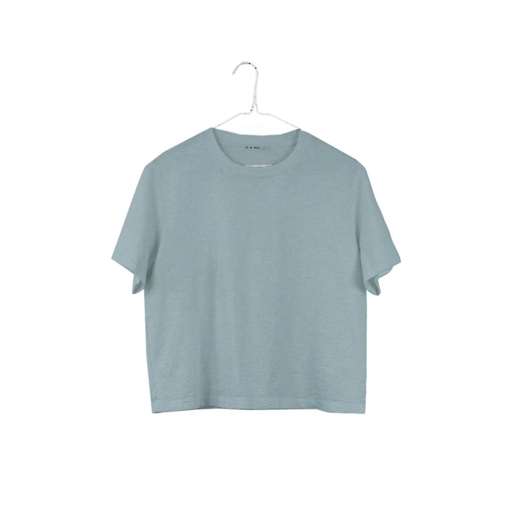 It Is Well | Boxy Cotton Crop Tee in Misty Sage