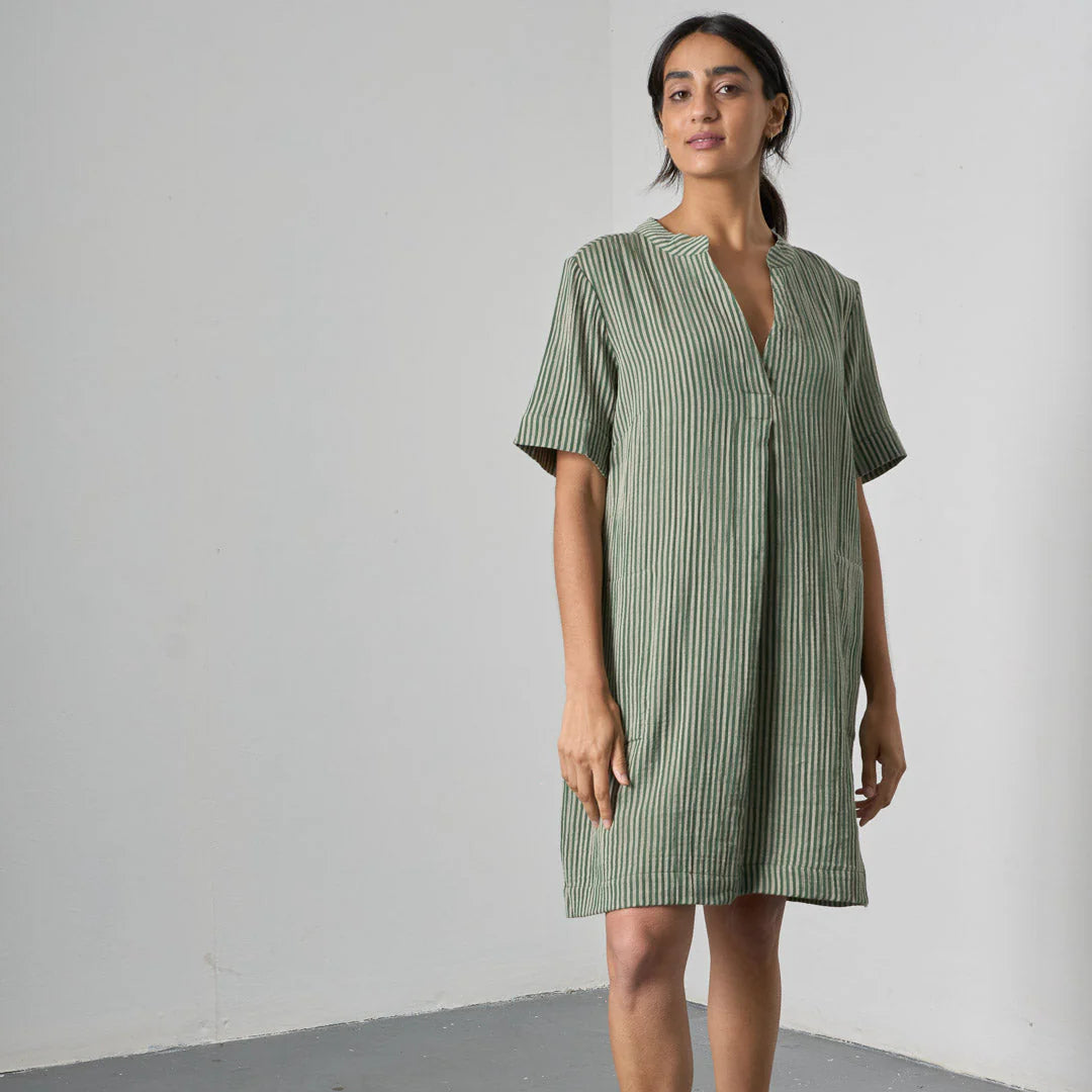Wren Dress in Green Stripe