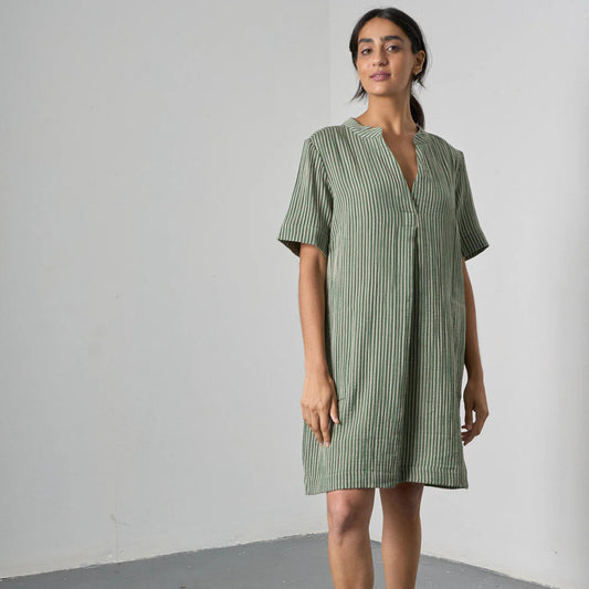 Wren Dress in Green Stripe