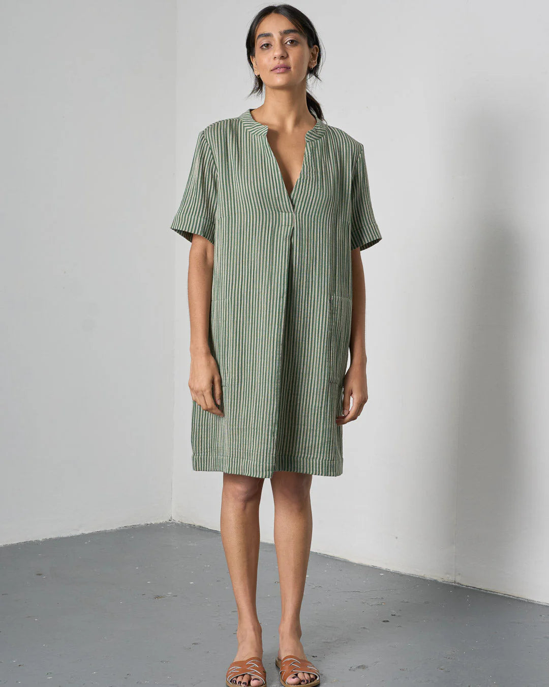 Wren Dress in Green Stripe