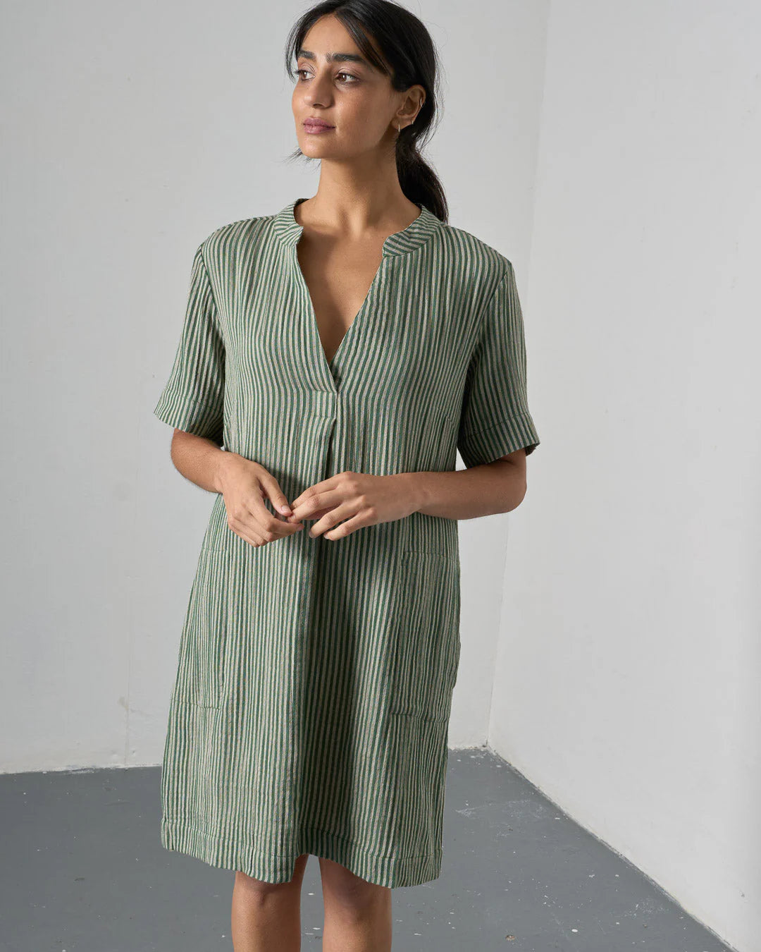 Wren Dress in Green Stripe