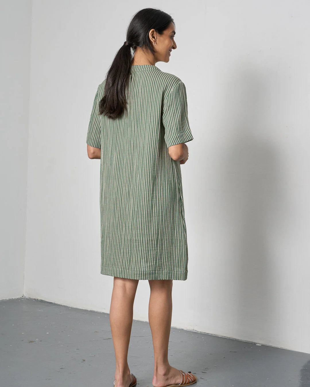 Wren Dress in Green Stripe
