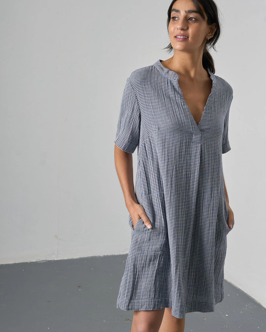 Wren Dress in Navy Check